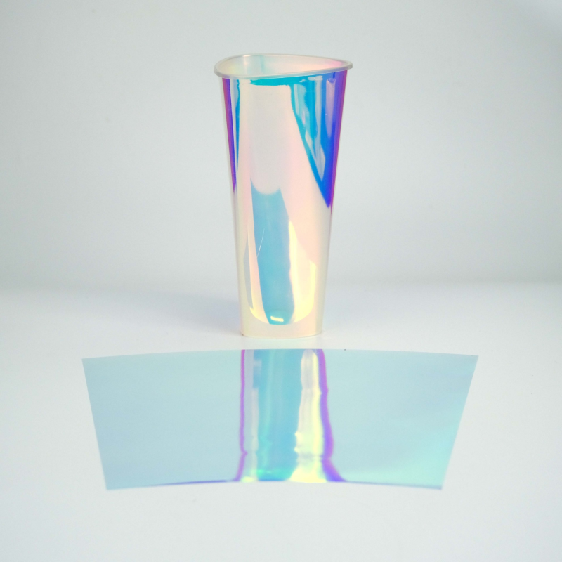 Finished cup and matching rainbow-effect IML sheet